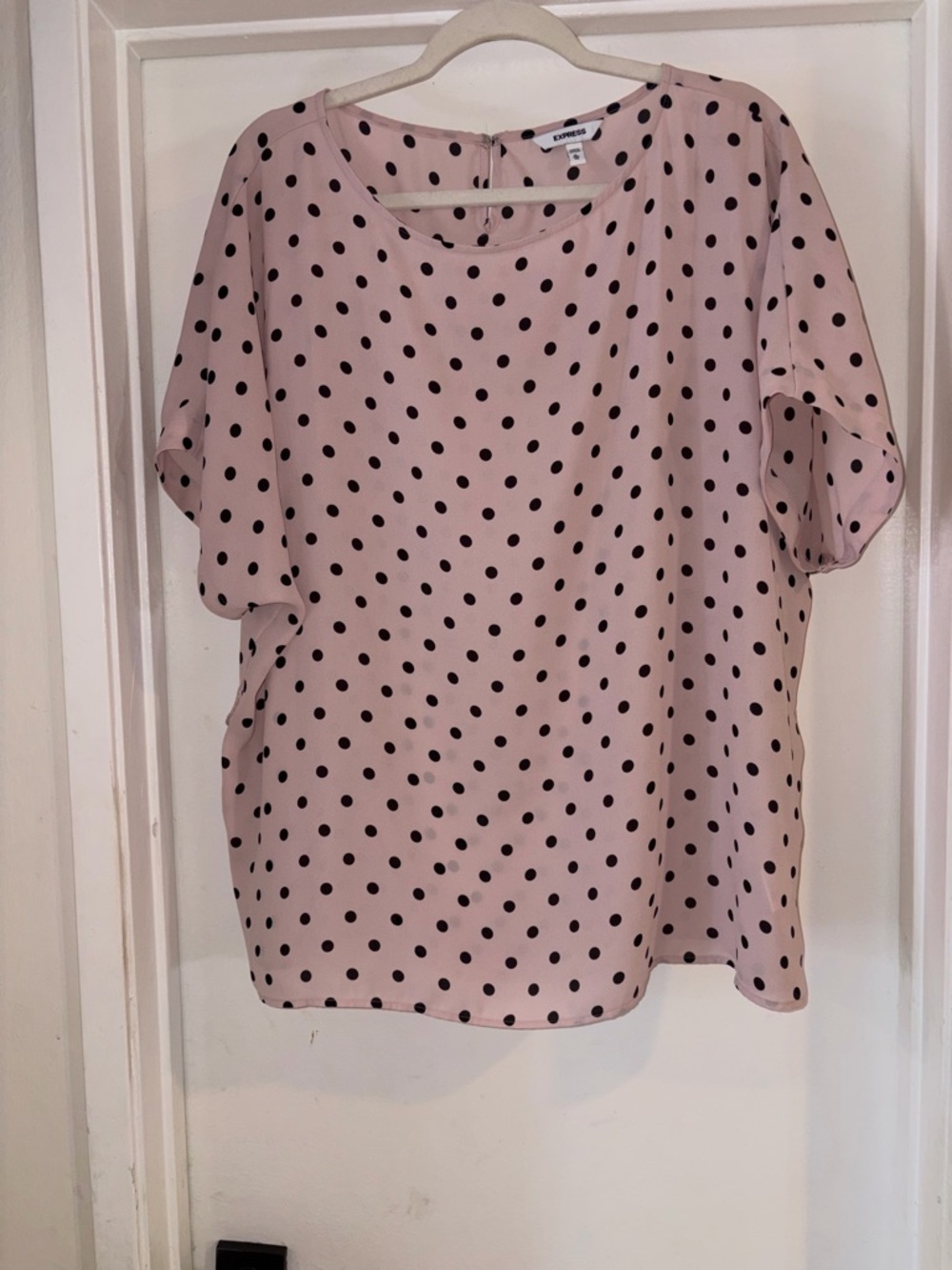 Express Pink Polka Dot Short Sleeve Blouse